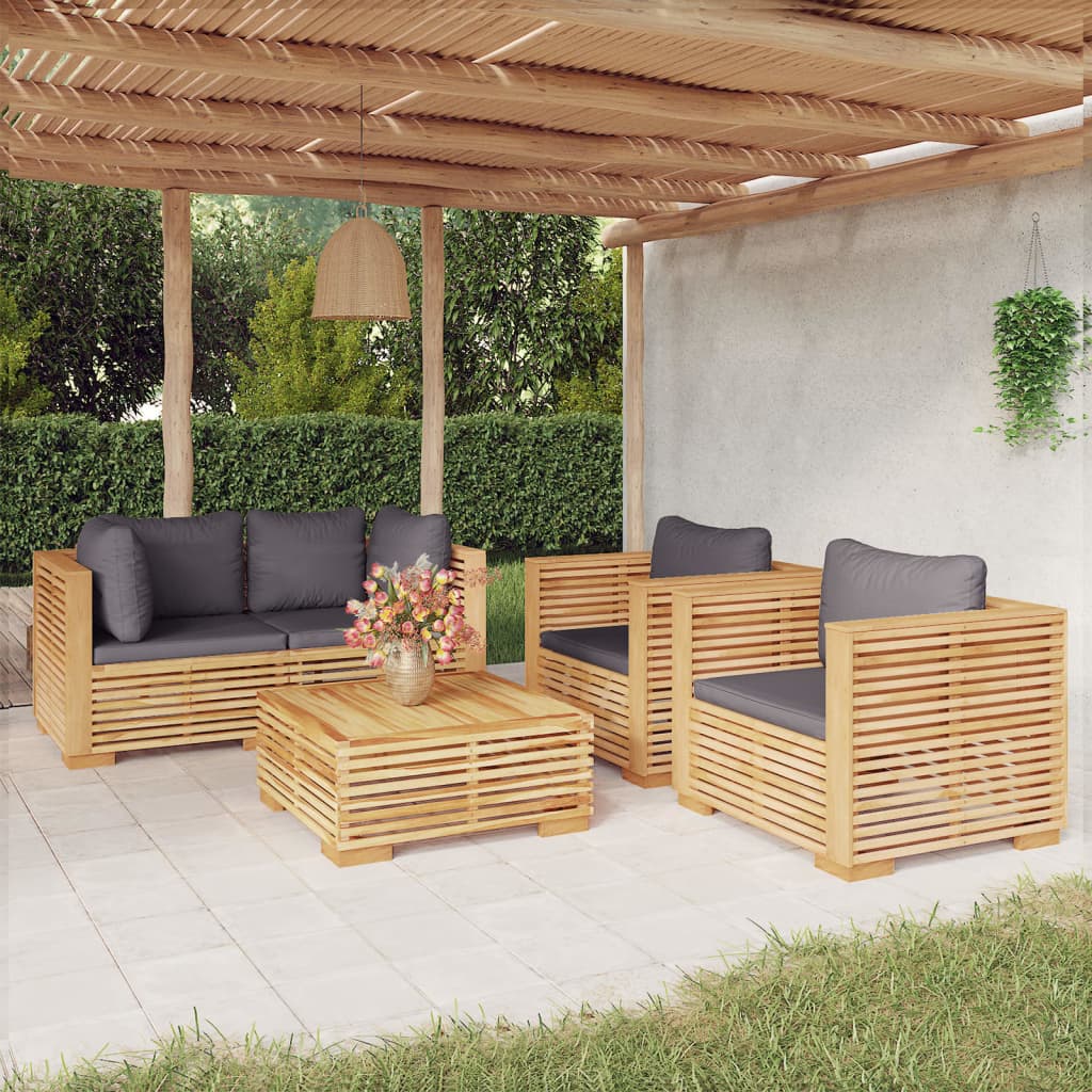 Levně vidaXL 5dílná zahradní sedací souprava s poduškami masivní teak