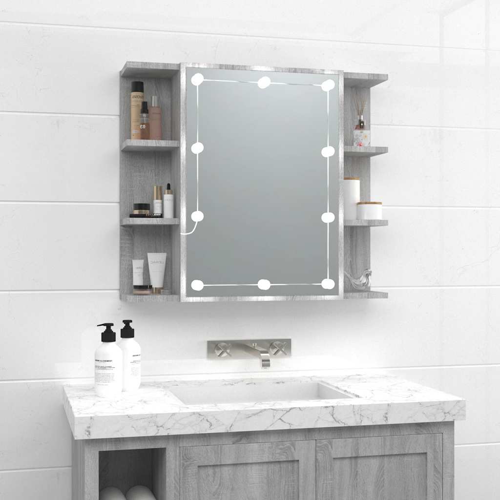 Levně vidaXL Zrcadlová skříňka s LED šedá sonoma 70 x 16,5 x 60 cm