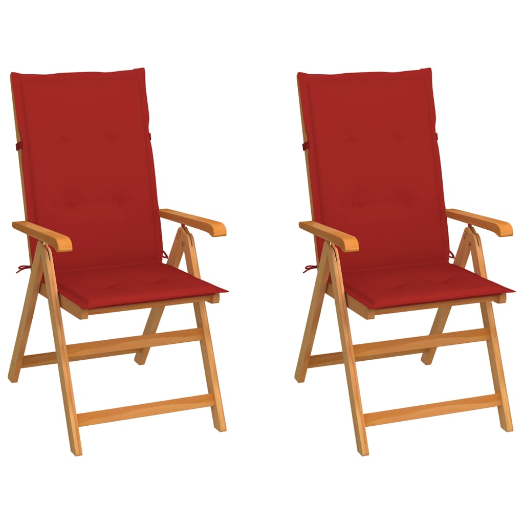 Levně vidaXL Zahradní židle 2 ks s červenými poduškami masivní teak
