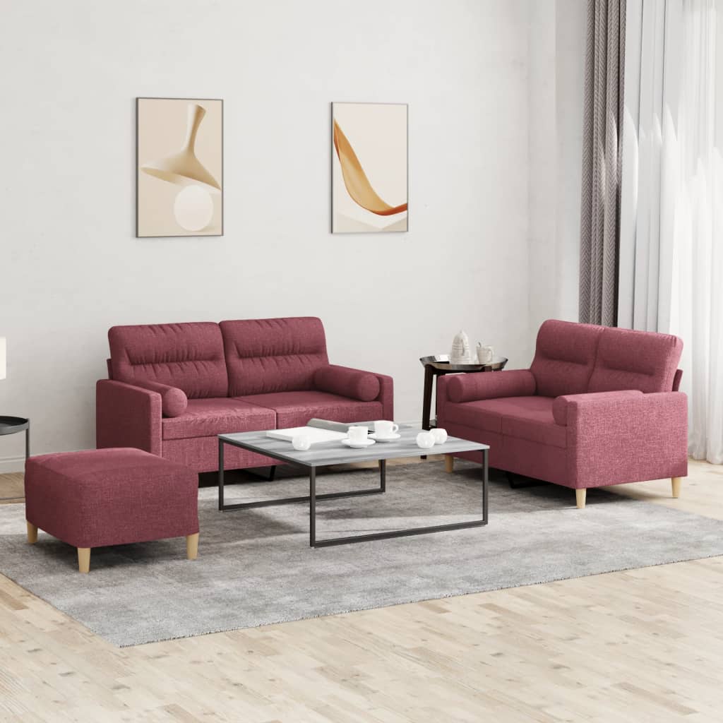 Levně vidaXL 3dílná sedací souprava s polštáři vínová textil