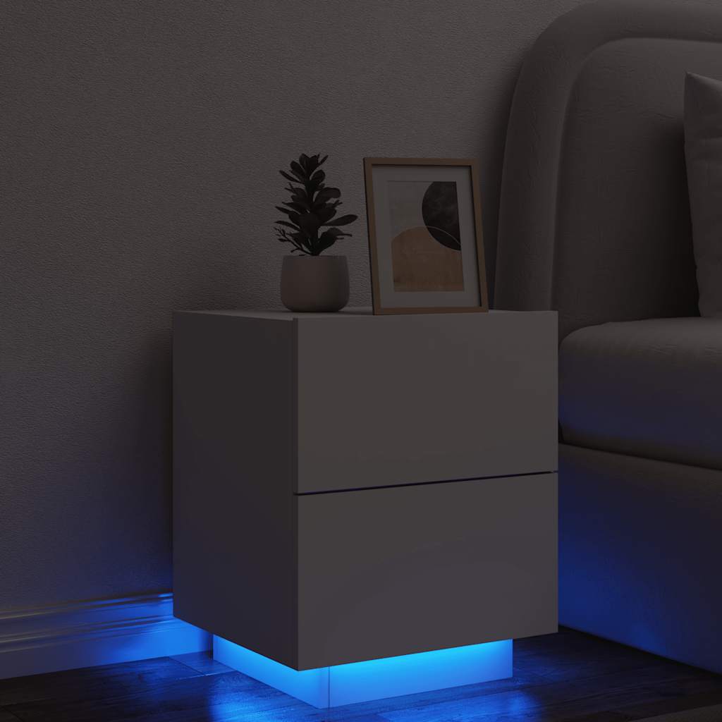 Levně vidaXL Noční stolek s LED osvětlením bílý kompozitní dřevo