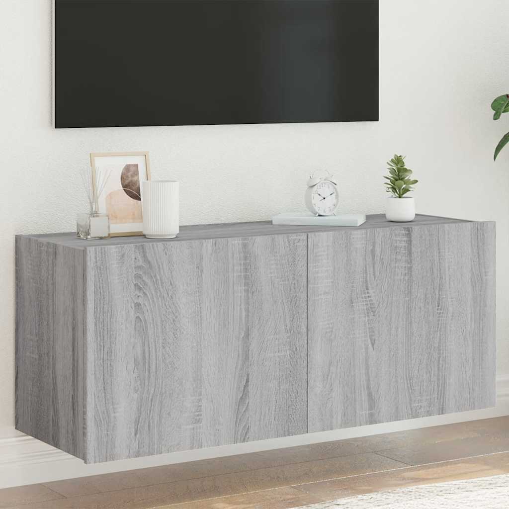 Levně vidaXL Nástěnná TV skříňka s LED osvětlením šedá sonoma 100x35x41 cm