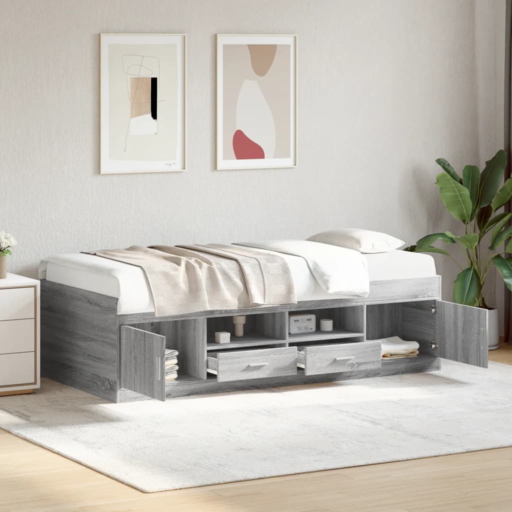 Levně vidaXL Válenda se zásuvkami bez matrace šedá sonoma 100 x 200 cm
