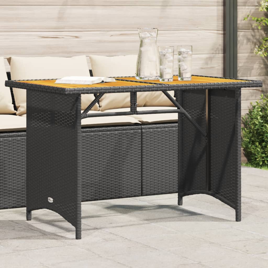 Levně vidaXL Zahradní stůl s dřevěnou deskou černý 110x68x70 cm polyratan