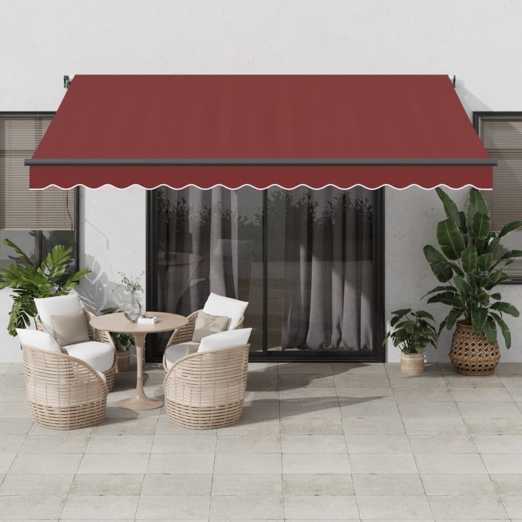 Levně vidaXL Ručně zatahovací markýza s LED světly burgundská 400 x 350 cm