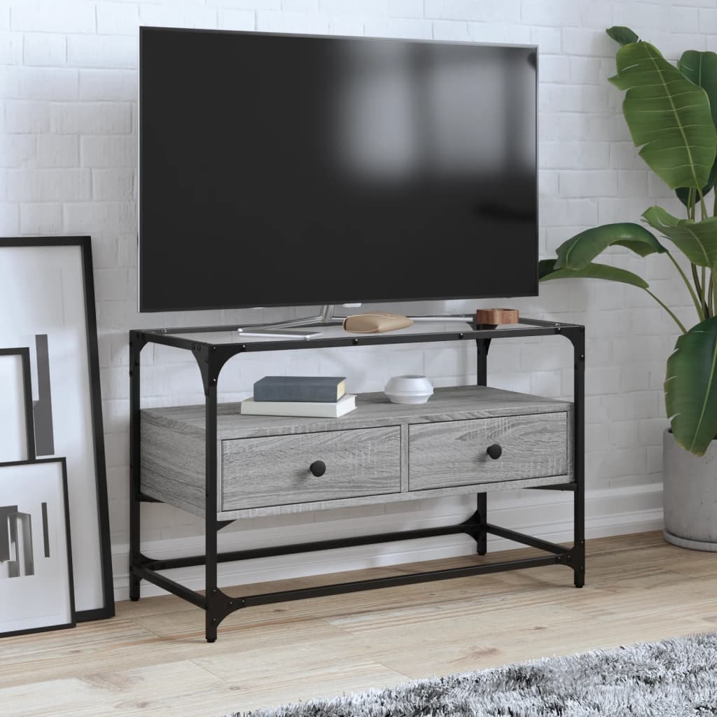 Levně vidaXL TV skříňka se skleněnou deskou šedá sonoma 80x35x51 cm kompozit