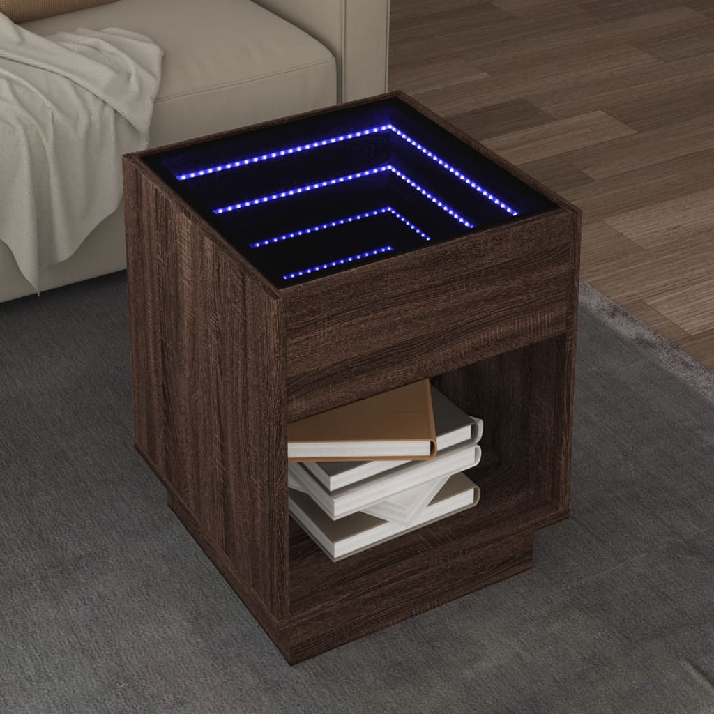 Levně vidaXL Konferenční stolek s Infinity LED hnědý dub 40 x 40 x 50 cm