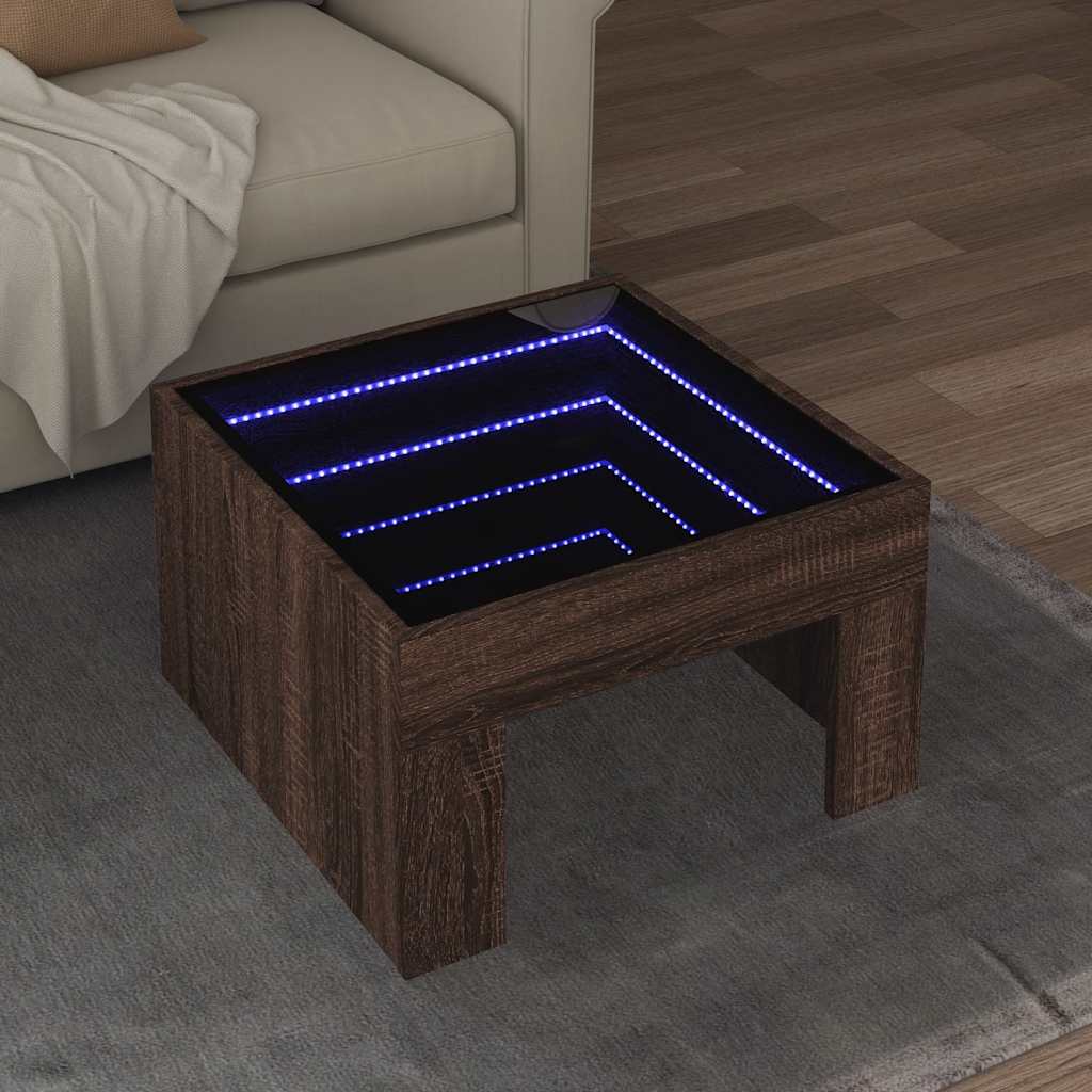 Levně vidaXL Konferenční stolek s Infinity LED hnědý dub 50 x 50 x 30 cm