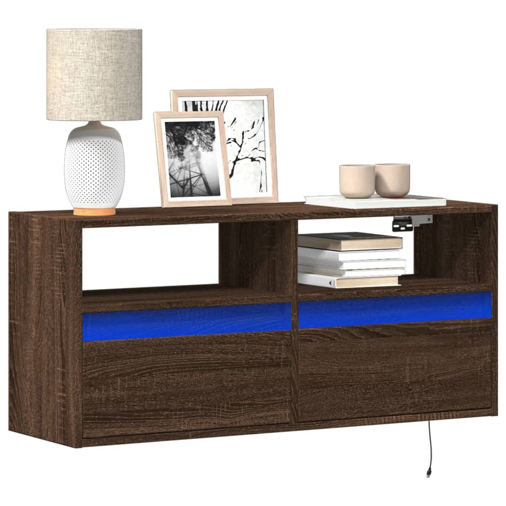 Levně vidaXL Nástěnná TV skříňka s LED osvětlením hnědý dub 100 x 31 x 45 cm