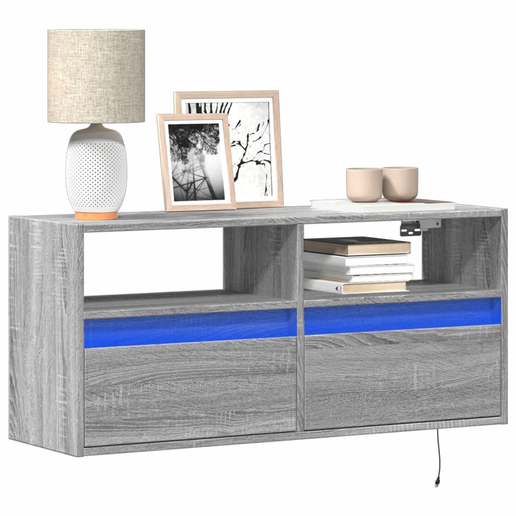 Levně vidaXL Nástěnná TV skříňka s LED osvětlením šedá sonoma 100x31x45 cm