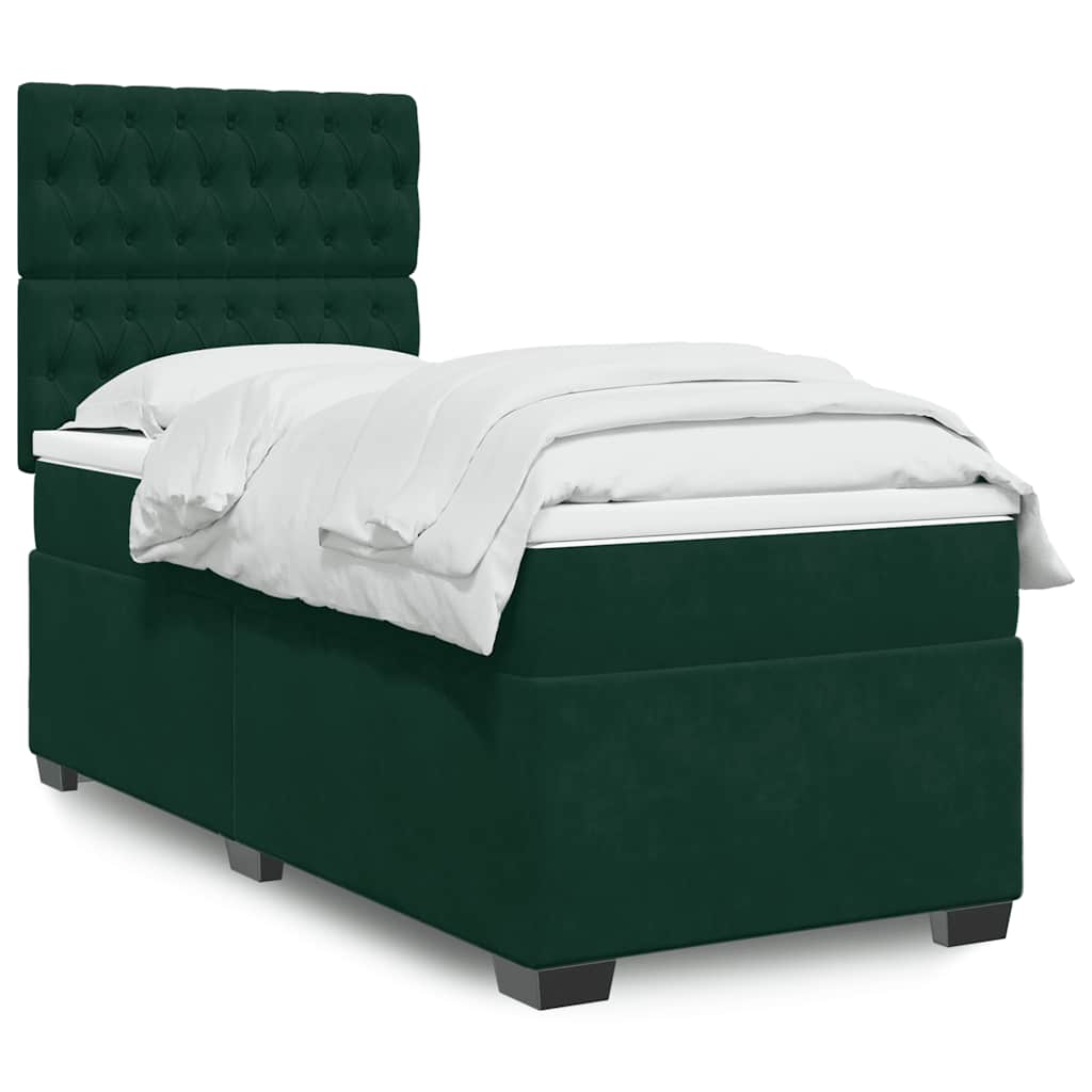 Levně vidaXL Box spring postel s matrací tmavě zelená 100x200 cm samet