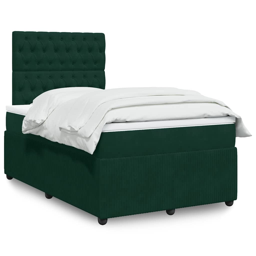 Levně vidaXL Box spring postel s matrací tmavě zelená 120 x 200 cm samet