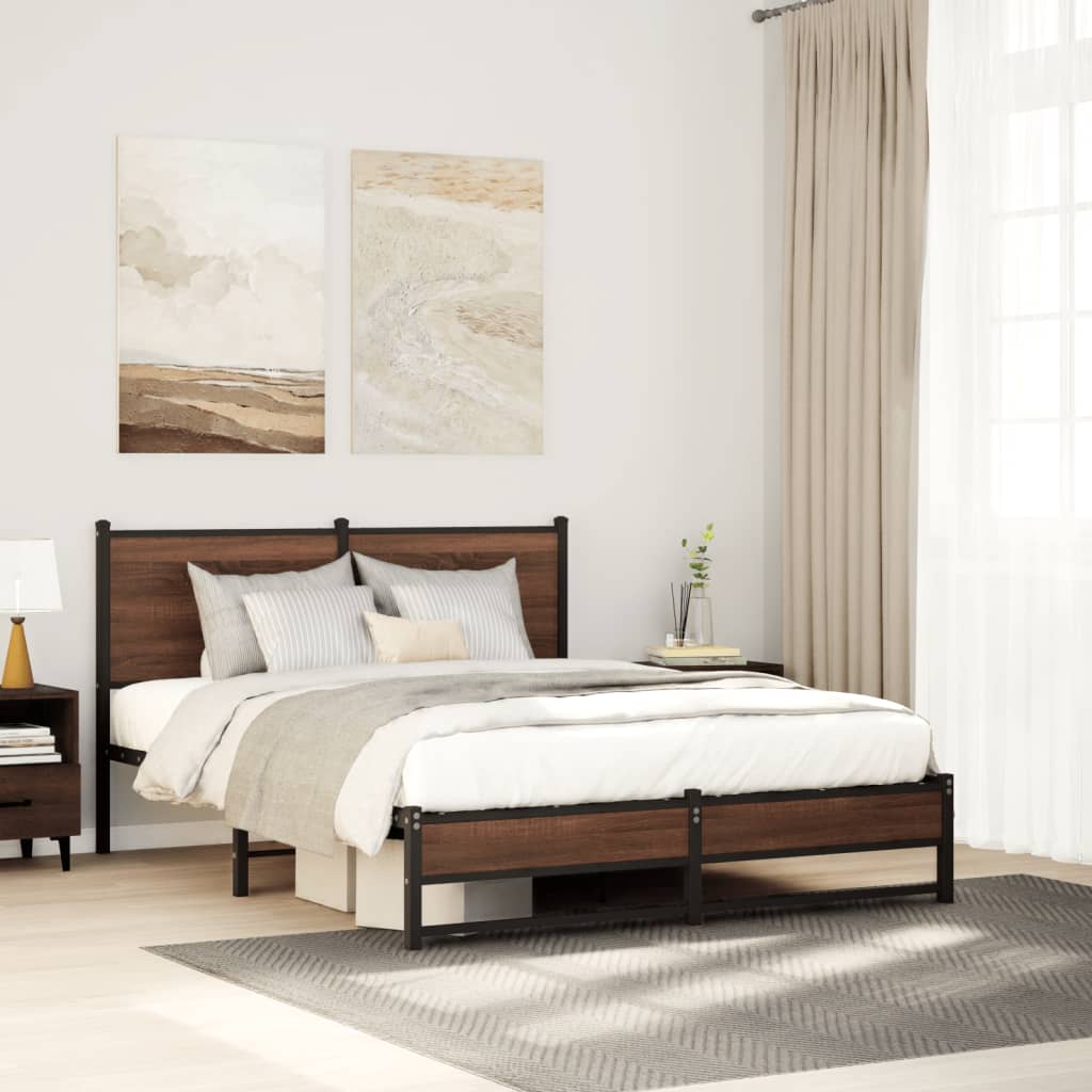 Levně vidaXL Kovový rám postele bez matrace hnědý dub 140 x 190 cm