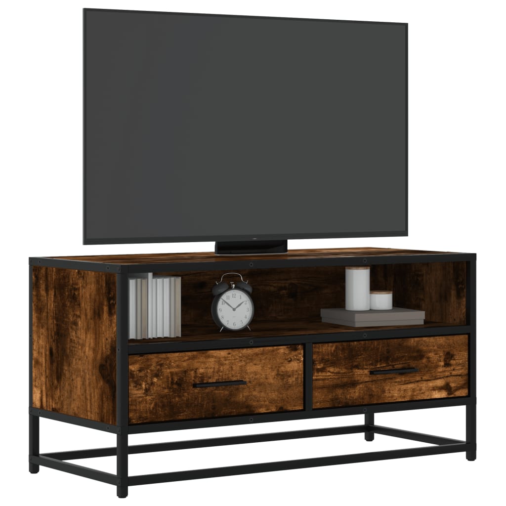 Levně vidaXL TV skříňka kouřový dub 80 x 34,5 x 40 cm kompozitní dřevo a kov