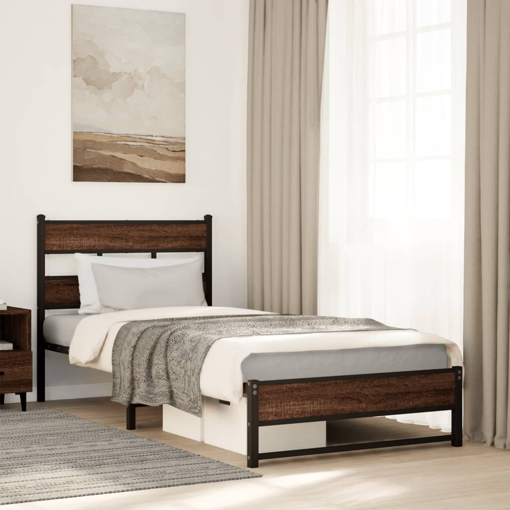 Levně vidaXL Kovový rám postele bez matrace hnědý dub 100 x 190 cm