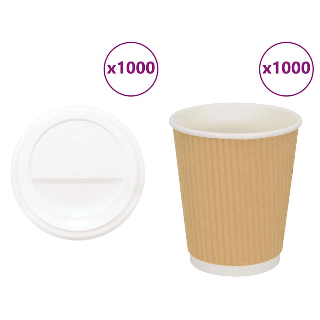 Levně vidaXL Papírové kelímky na kávu s víčky 1000 pcs 8oz 200ml