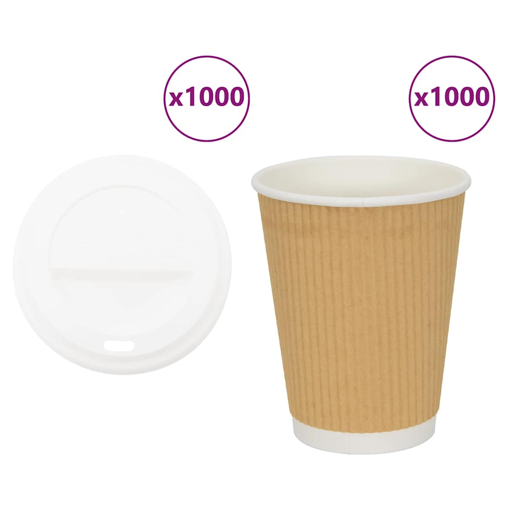 Levně vidaXL Papírové kelímky na kávu s víčky 1000 pcs 12oz 300ml