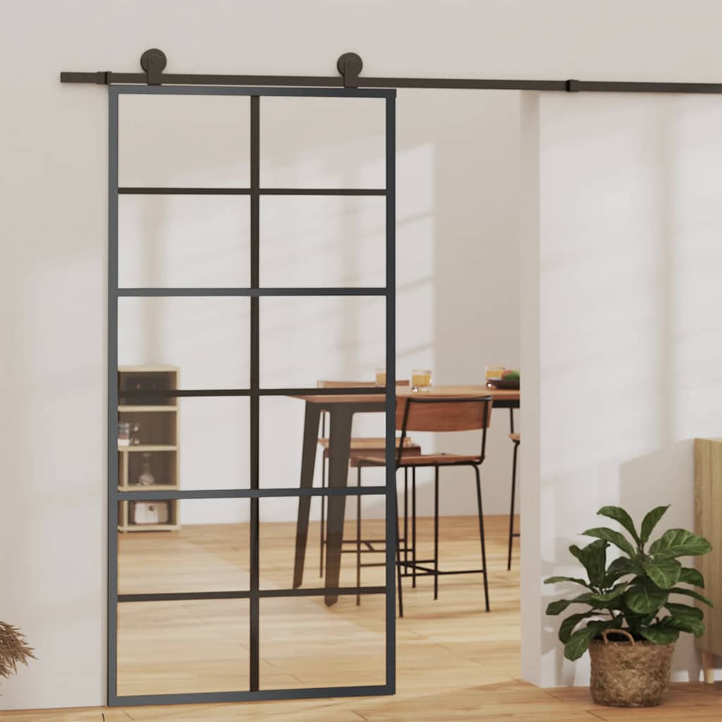 Levně vidaXL Posuvné dveře ESG sklo a hliník 90 x 205 cm černé