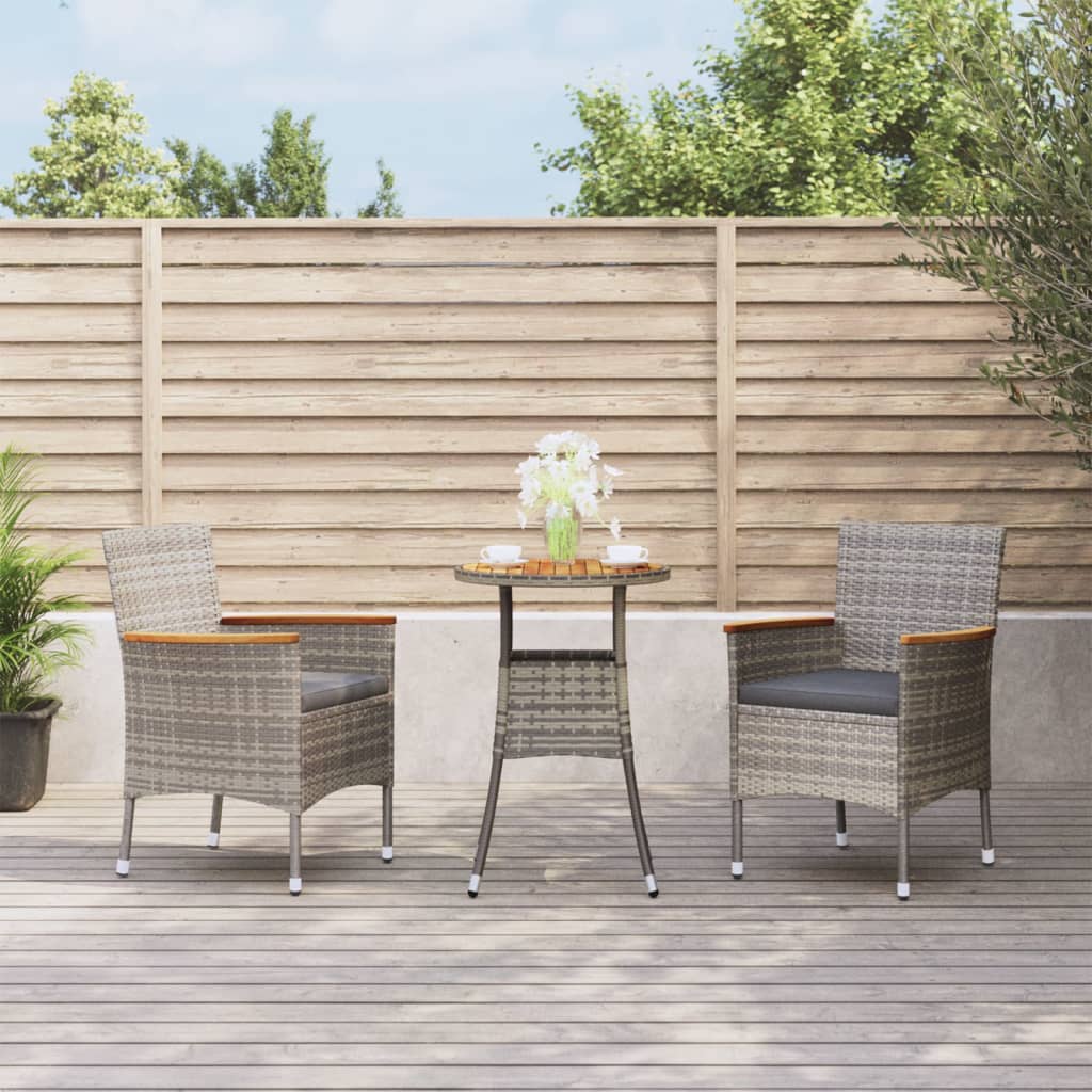 Levně vidaXL 3dílný zahradní bistro set s poduškami šedý polyratan