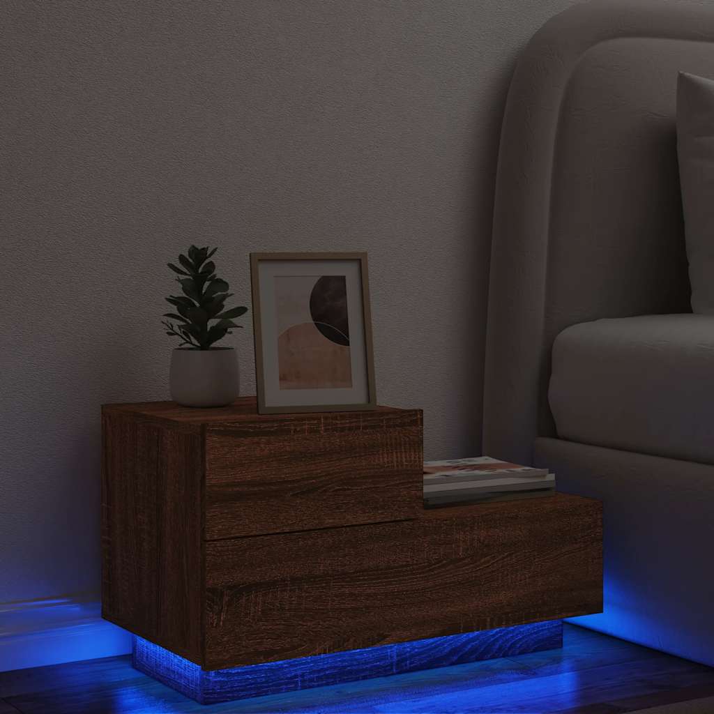 Levně vidaXL Noční stolek s LED osvětlením hnědý dub 70 x 36 x 40,5 cm