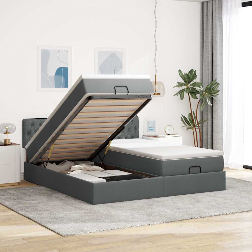 Levně vidaXL Osmanský rám postele s matrací tmavě šedý 200x200cm textil