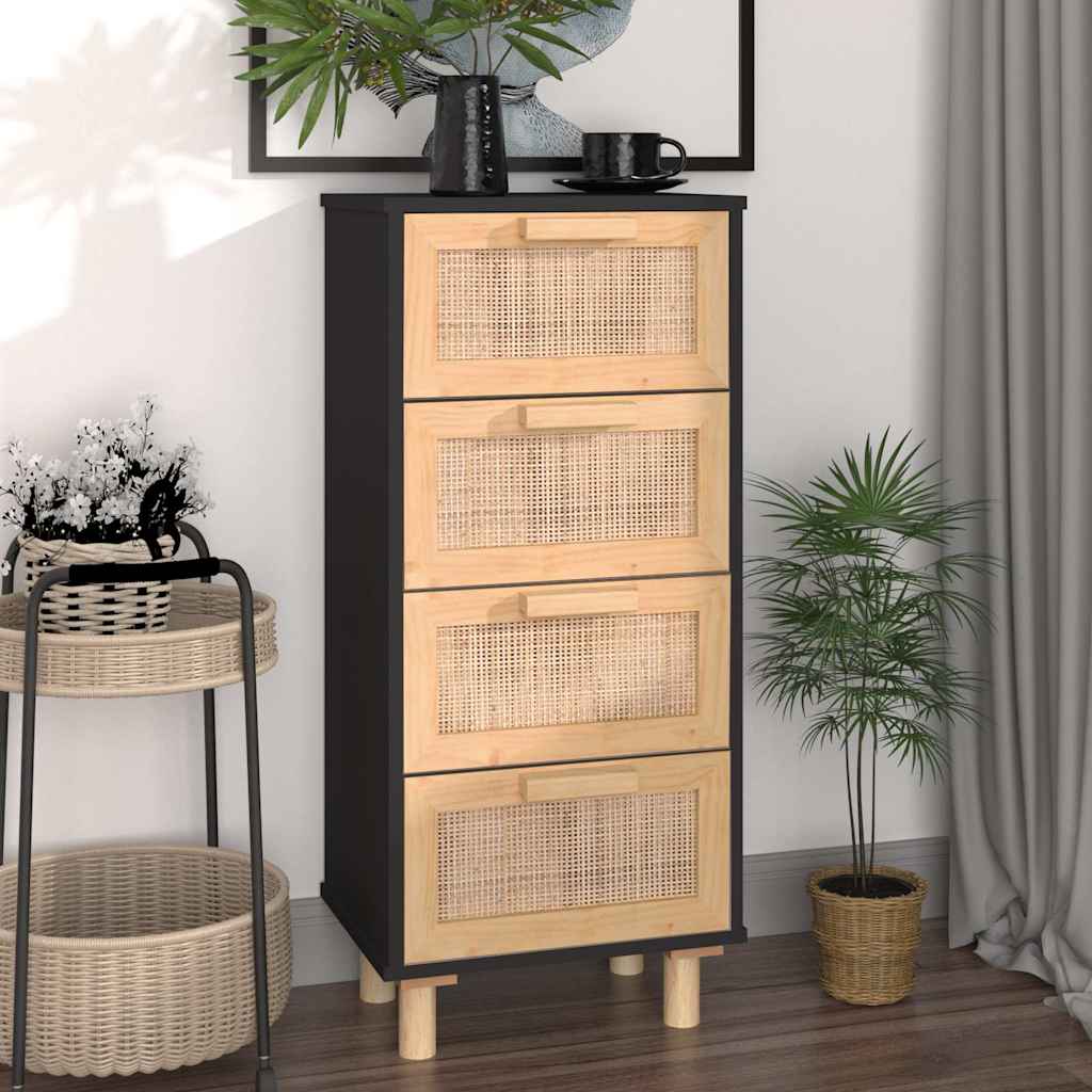 Levně vidaXL Příborník černý 40x30x90 cm masivní borovice a přírodní ratan