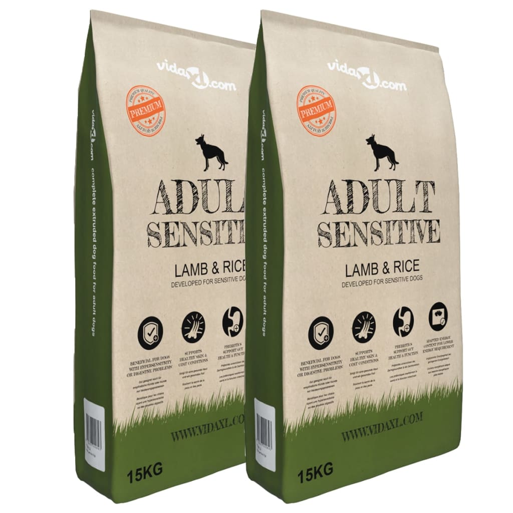 Levně vidaXL Prémiové psí granule Adult Sensitive Lamb & Rice, 2 ks, 30 kg