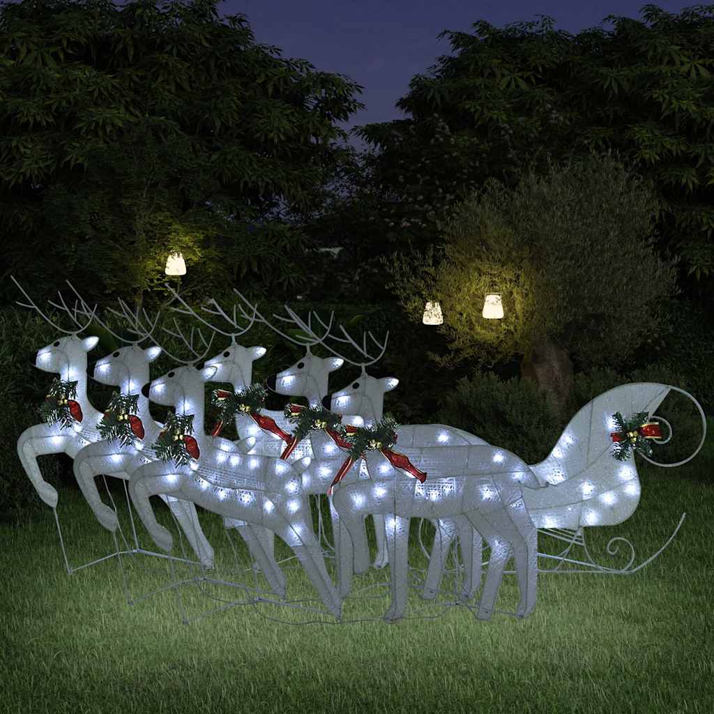 Levně vidaXL Vánoční sobi se sáněmi 140 LED diod venkovní bílí