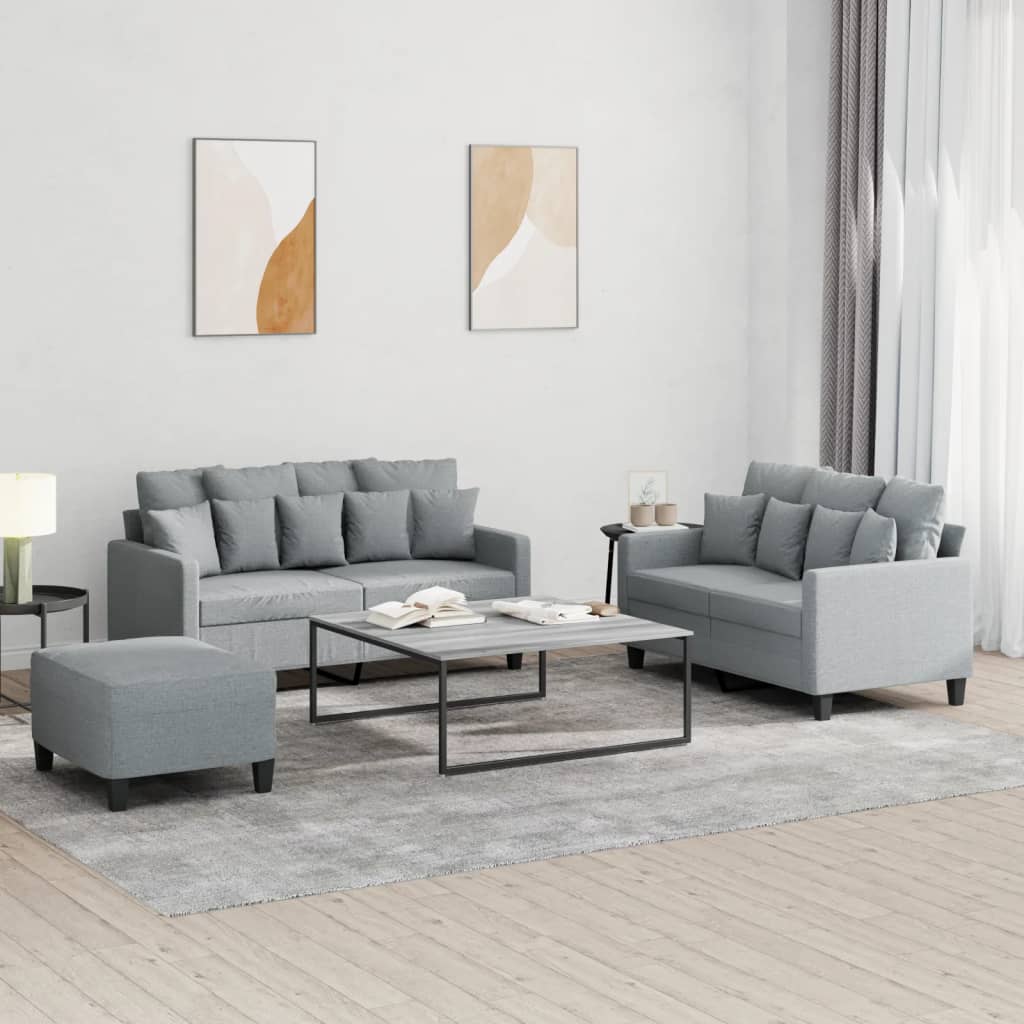 Levně vidaXL 3dílná sedací souprava s poduškami světle šedá textil
