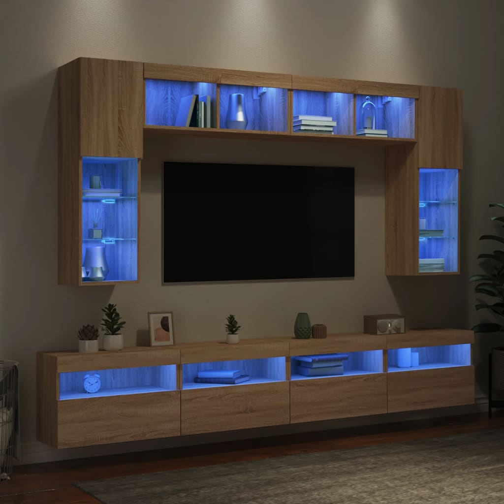 Levně vidaXL 8dílná obývací stěna s LED osvětlením dub sonoma