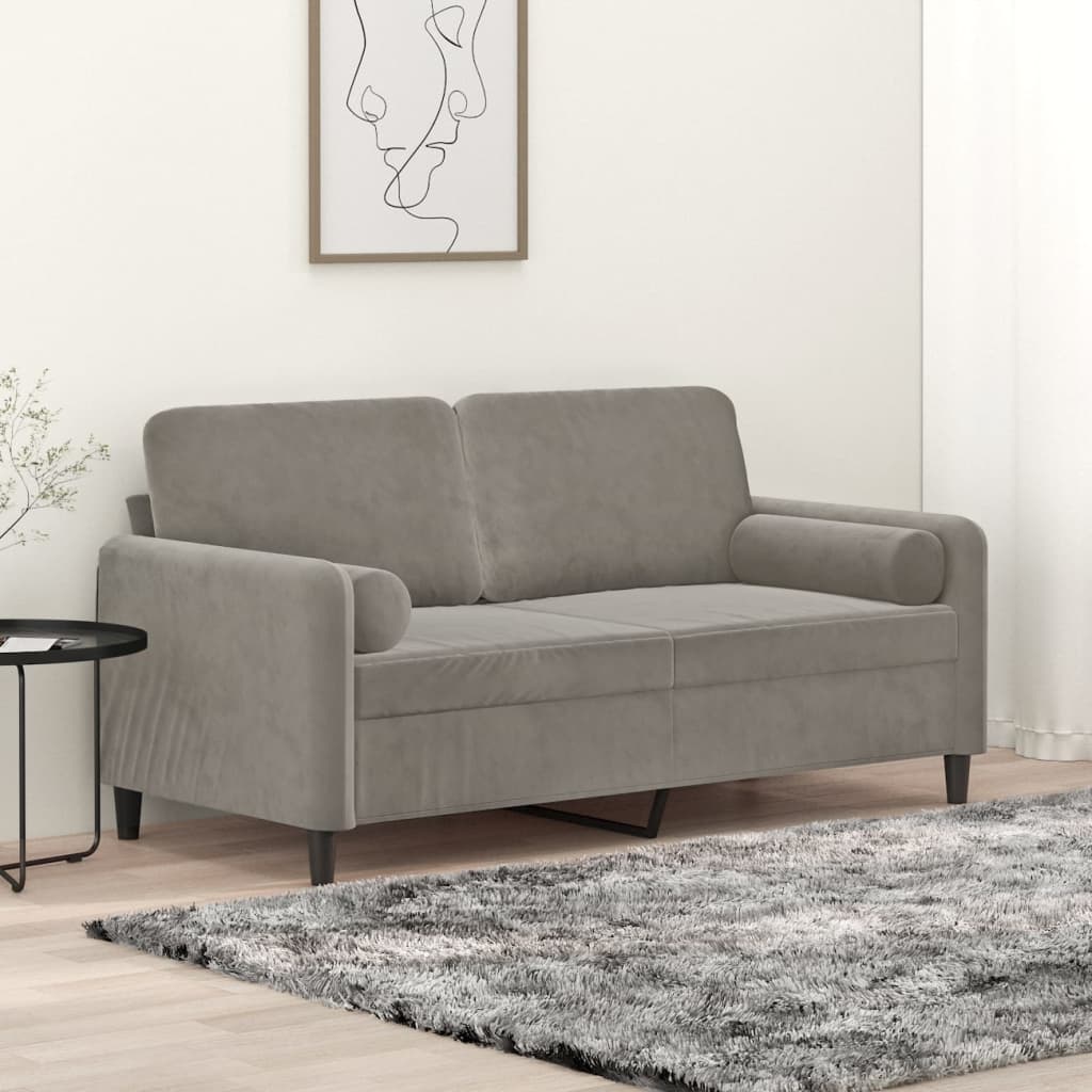 Levně vidaXL 2místná pohovka s polštáři a poduškami světle šedá 140 cm samet