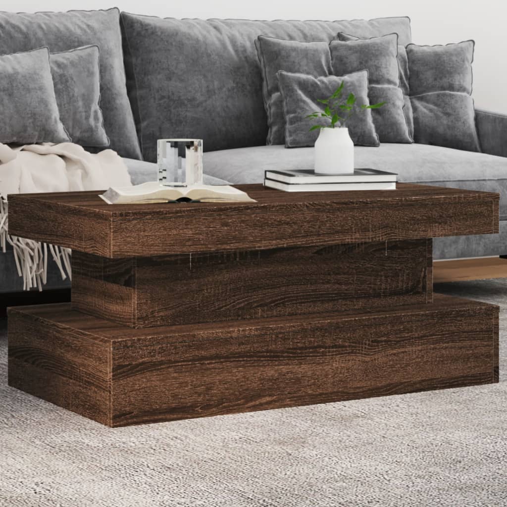 Levně vidaXL Konferenční stolek s LED osvětlením hnědý dub 90 x 50 x 40 cm