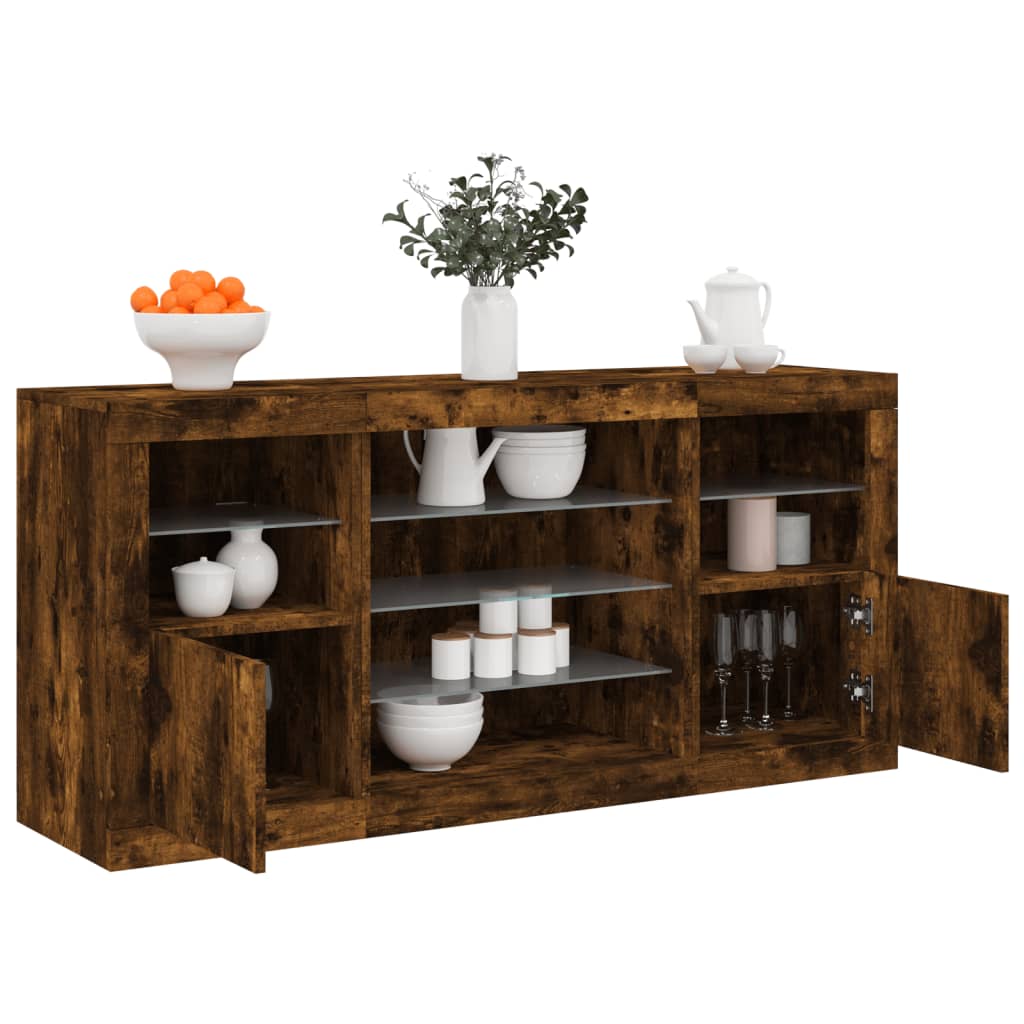 Levně vidaXL Příborník s LED osvětlením kouřový dub 142,5 x 37 x 67 cm