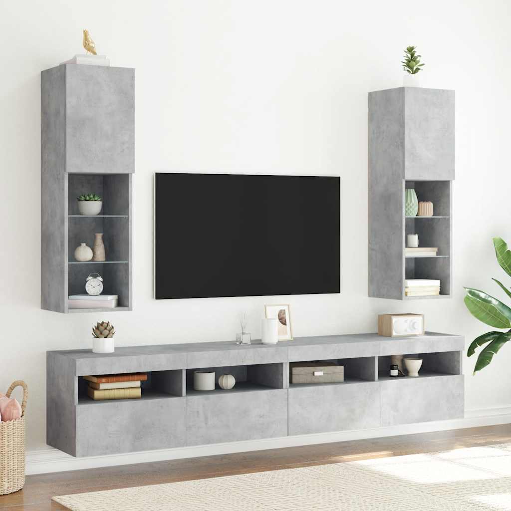 Levně vidaXL TV skříňky s LED osvětlením 2 ks betonově šedé 30,5x30x102 cm