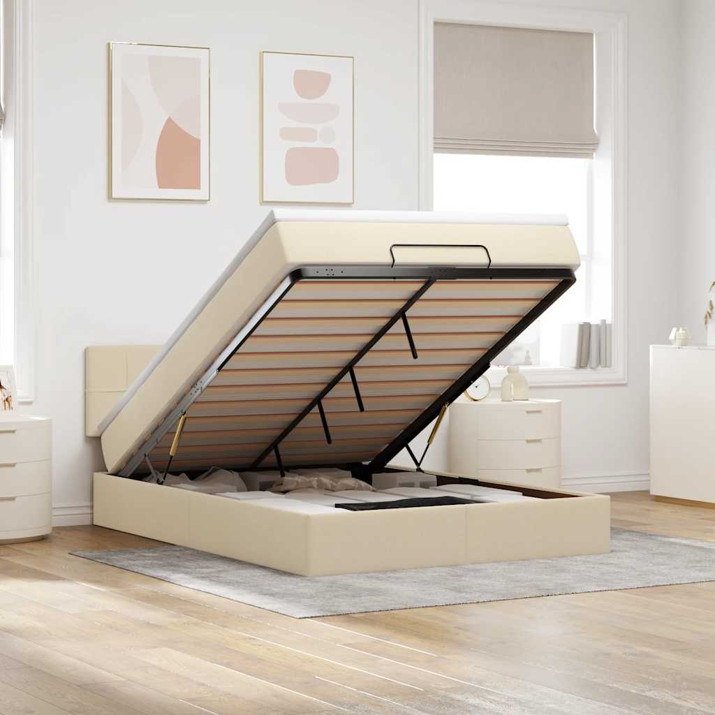 Levně vidaXL Osmanská postel s matrací & LEDs Cream 140x190 cm Látka