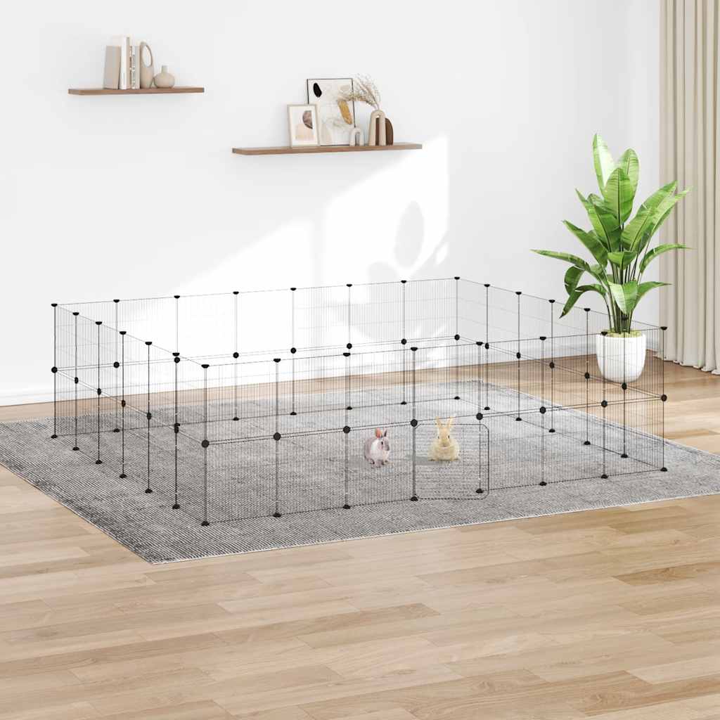 Levně vidaXL 52panelová ohrádka pro zvířata s dvířky černá 35 x 35 cm ocel