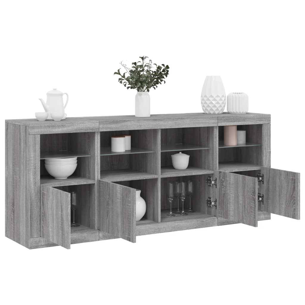 Levně vidaXL Příborník s LED osvětlením šedý sonoma 163 x 37 x 67 cm