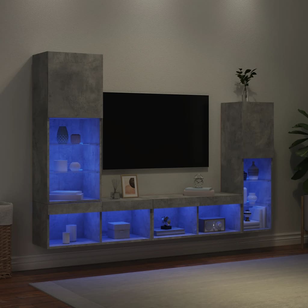 Levně vidaXL 4dílná obývací stěna s LED betonově šedá kompozitní dřevo