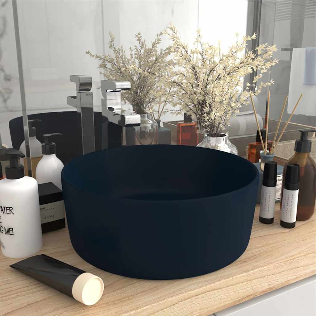 Levně vidaXL Luxusní umyvadlo kulaté matné tmavě modré 40 x 15 cm keramické