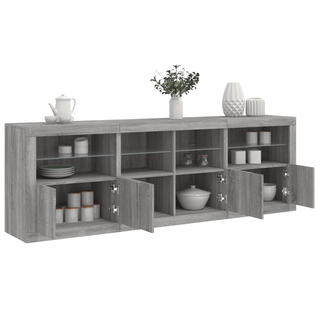 Levně vidaXL Příborník s LED osvětlením šedý sonoma 202 x 37 x 67 cm