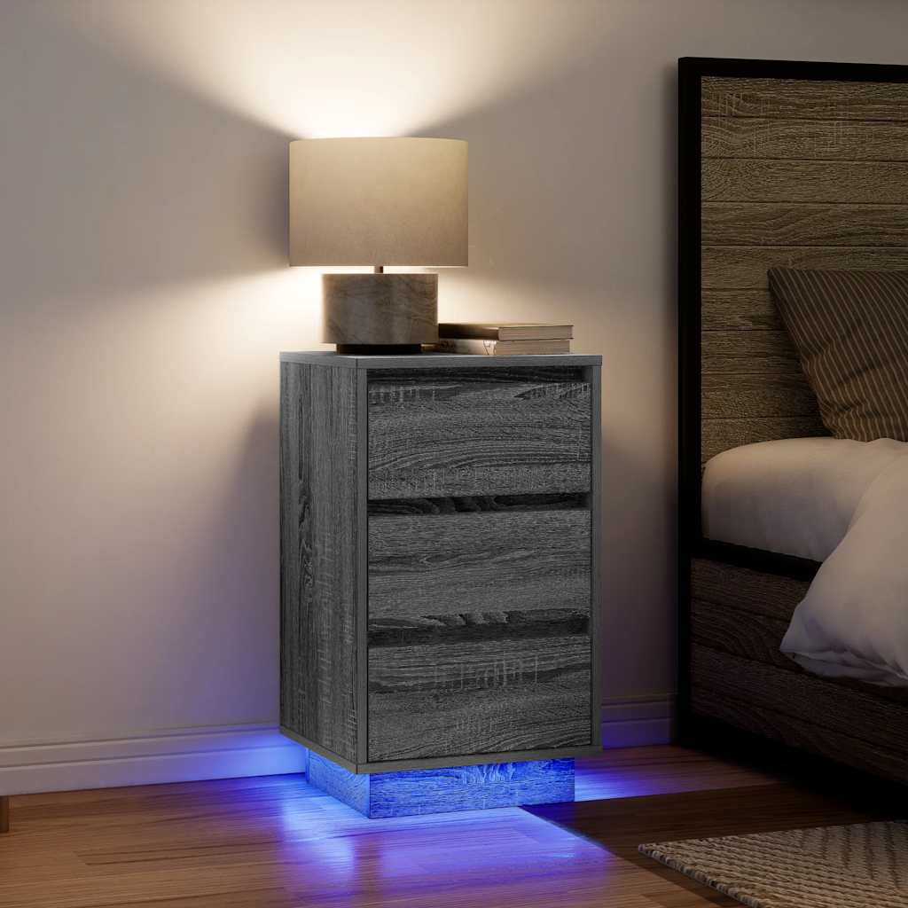 Levně vidaXL Noční skříňka s LED světly Šedá Sonoma 38x34x65 cm
