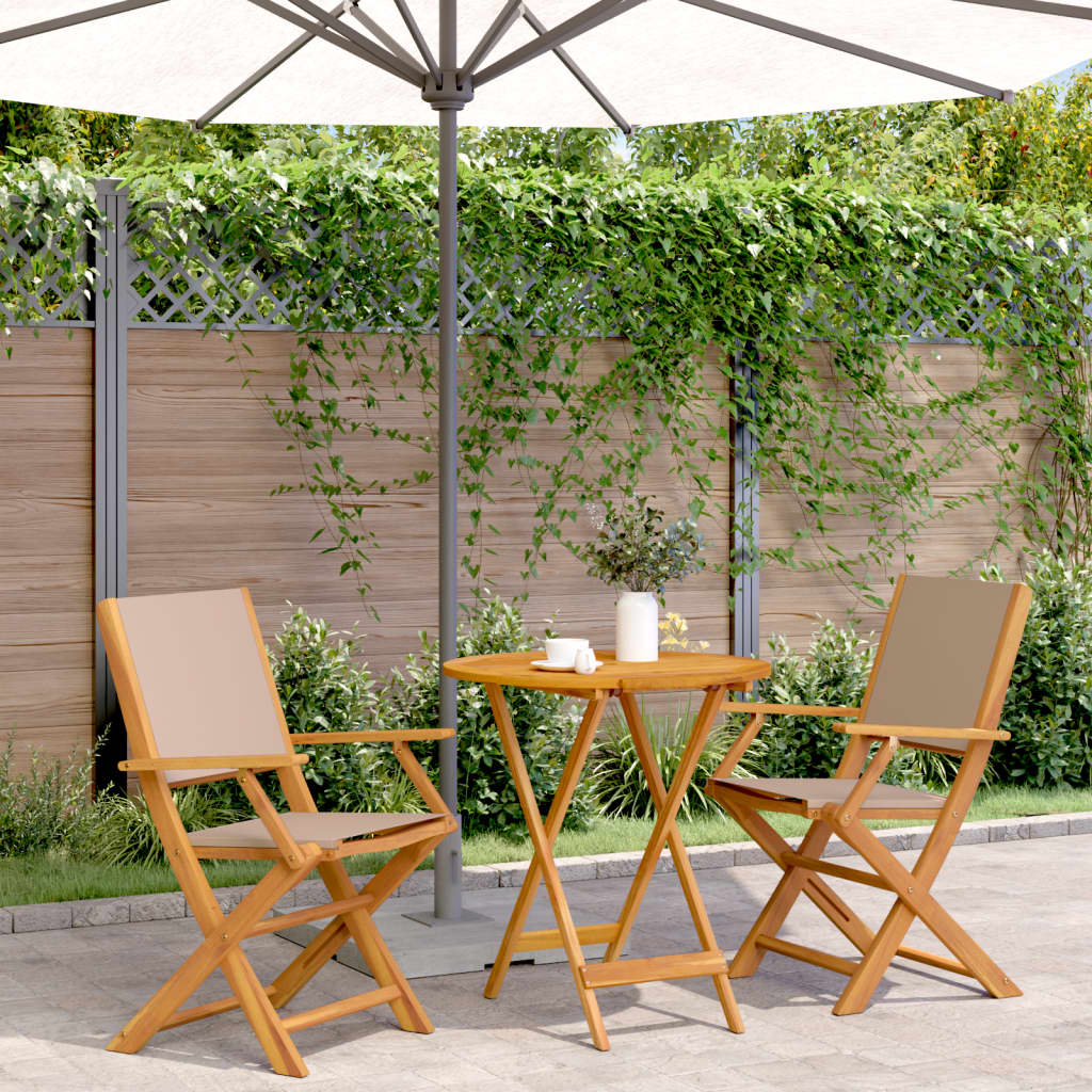 Levně vidaXL 3dílný bistro set taupe textil a masivní dřevo