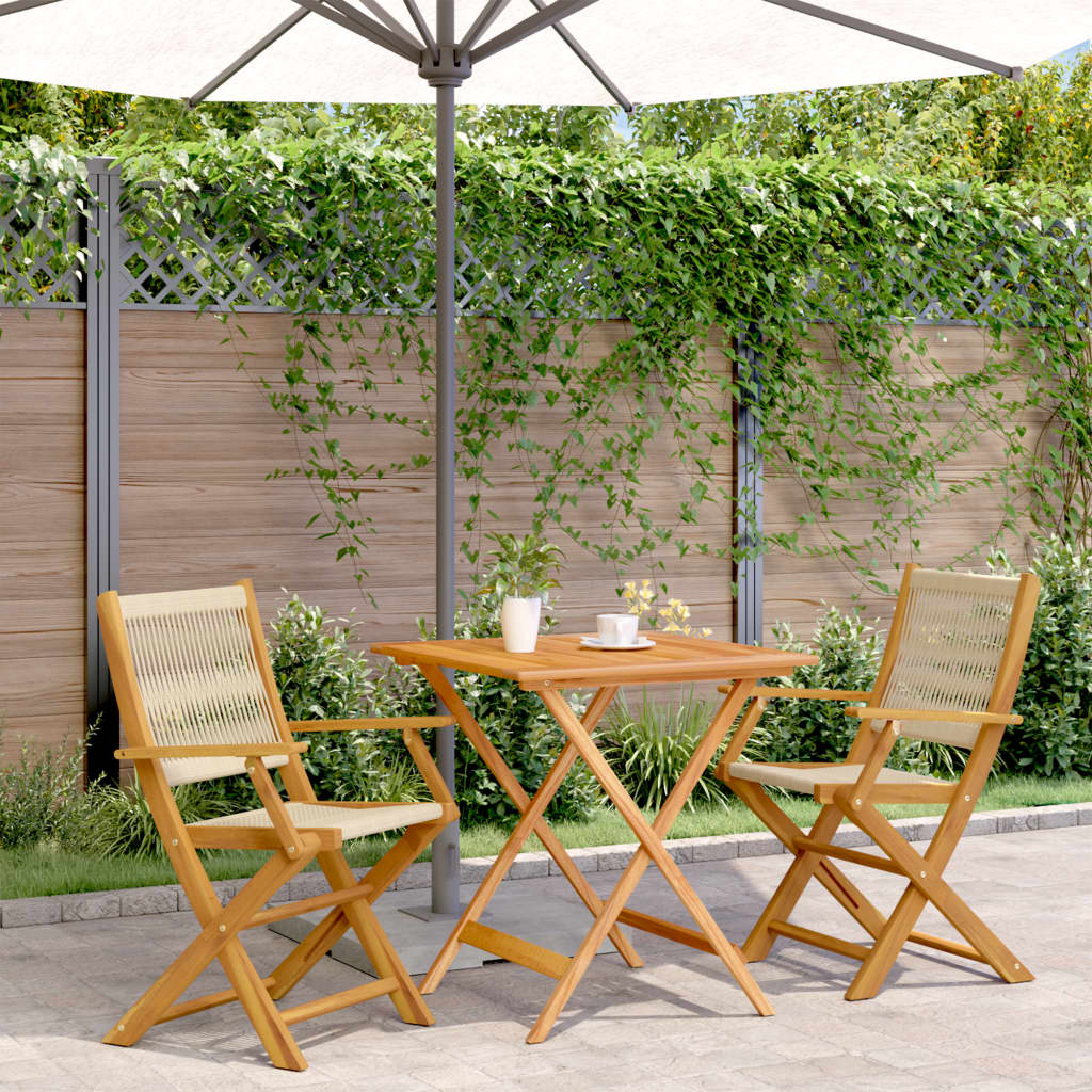 Levně vidaXL 3dílný bistro set béžový polypropylen a masivní dřevo