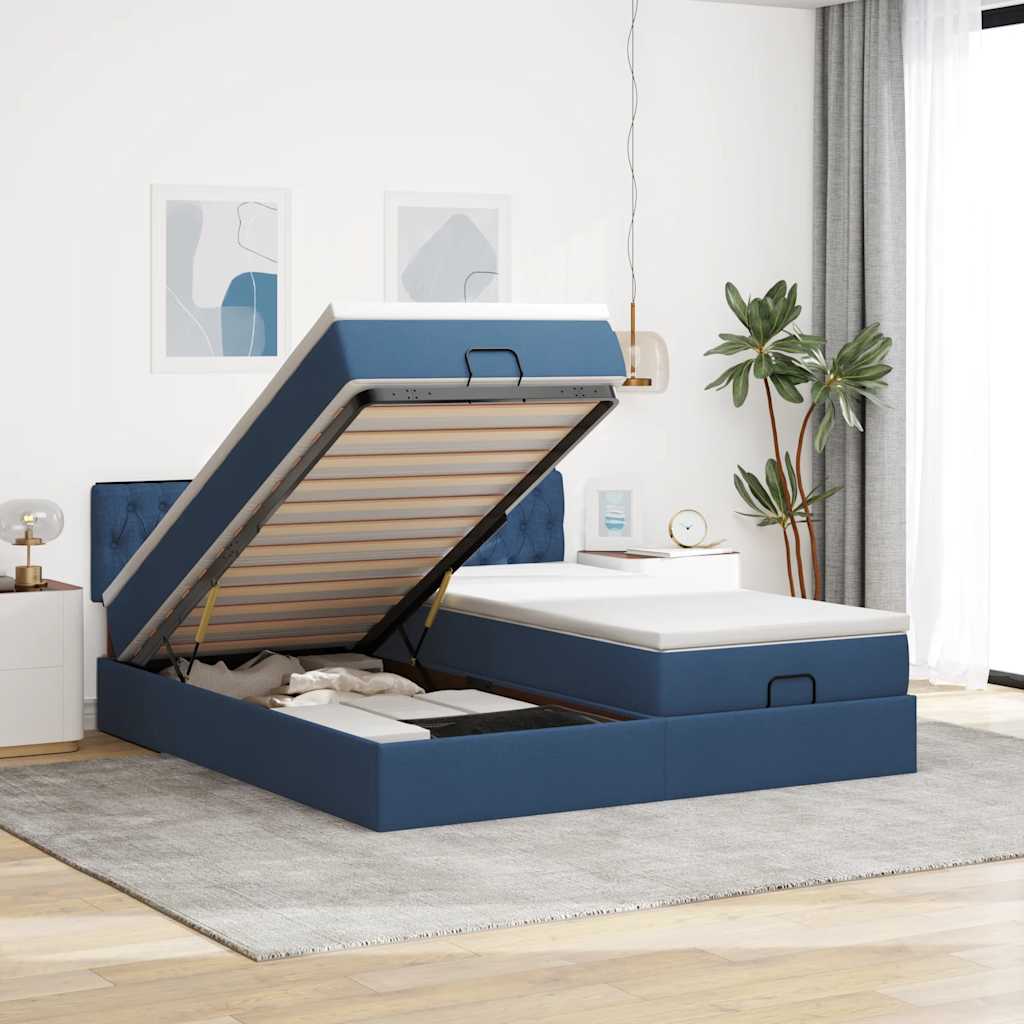 Levně vidaXL Osmanský rám postele s matracíes modrá 200x200cm textil