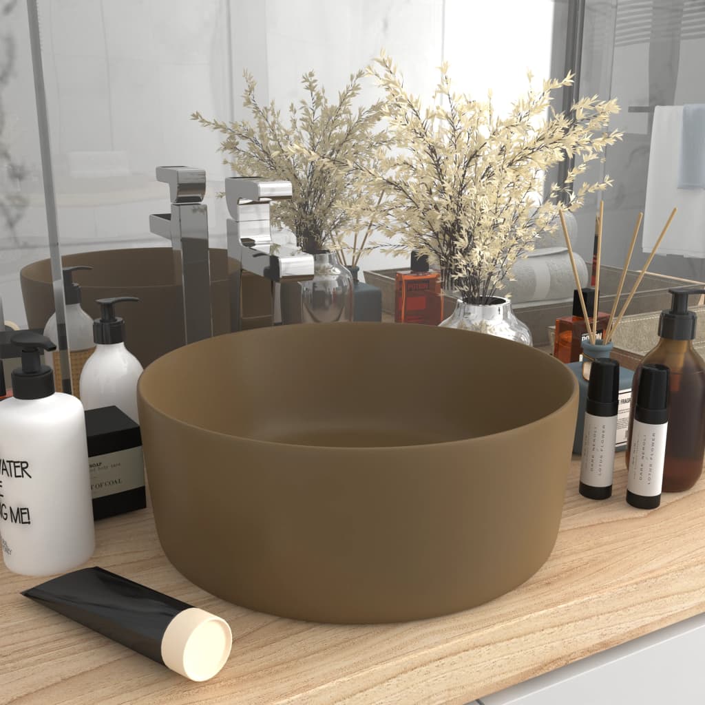 Levně vidaXL Luxusní umyvadlo kulaté matné krémové 40 x 15 cm keramické