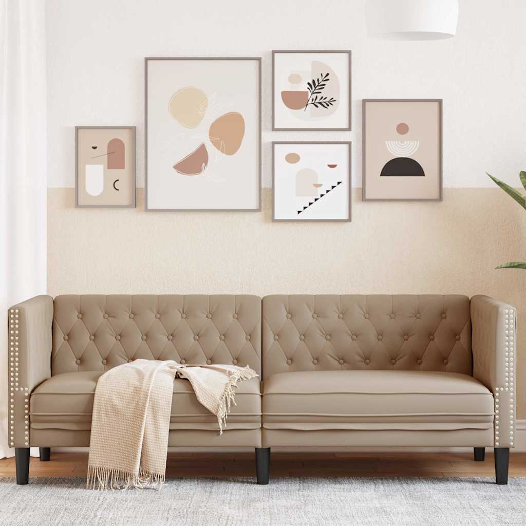 Levně vidaXL Pohovka Chesterfield 3místná cappuccino umělá kůže