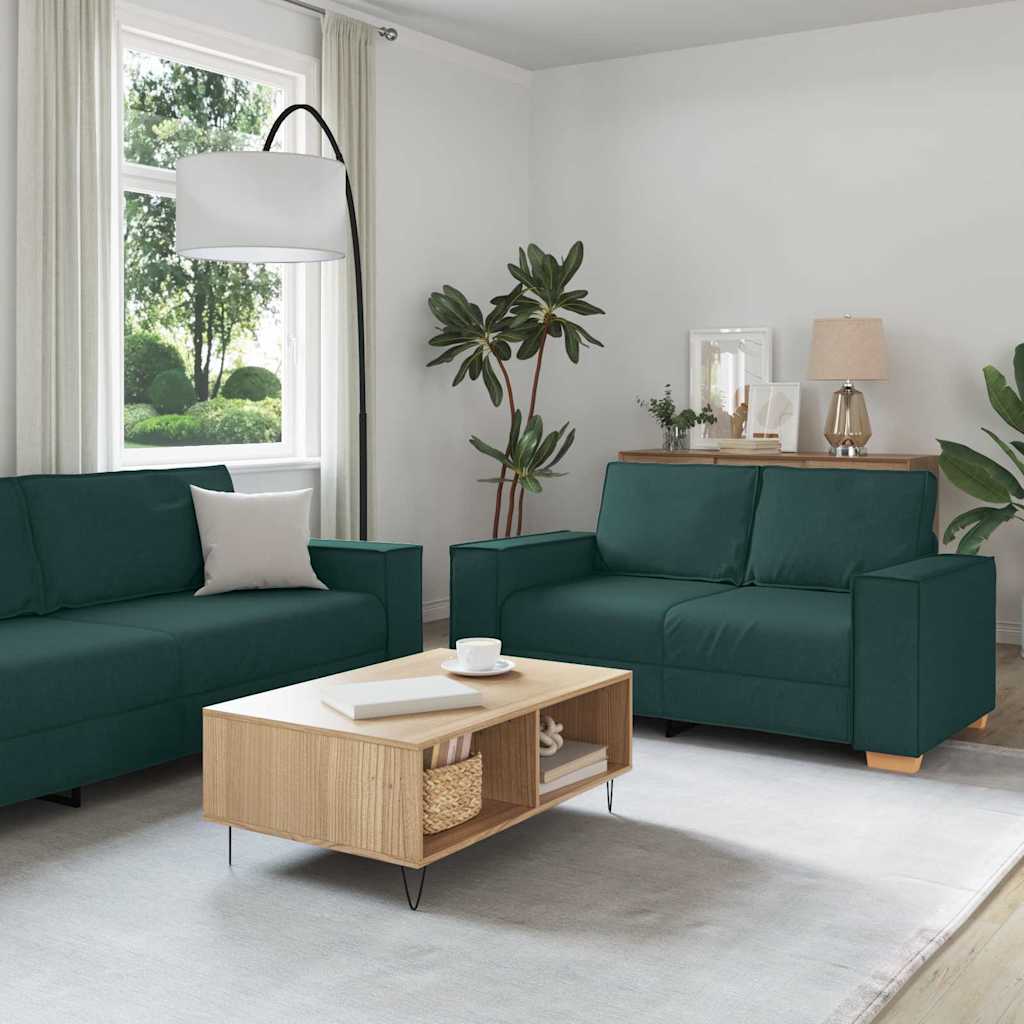 Levně vidaXL Pohovka 3 pcs Tmavě zelená 220 x 80 x 84 cm Lněná směs