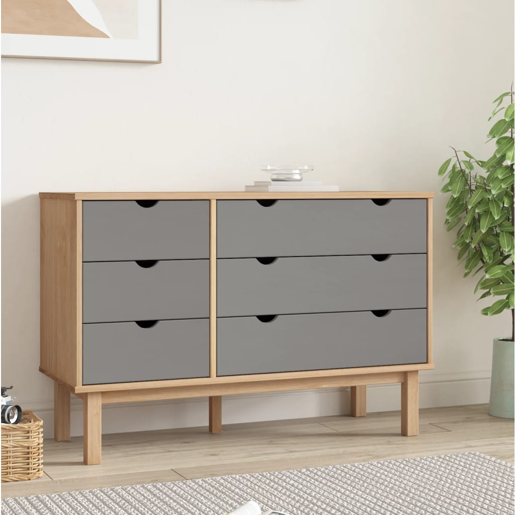 Levně vidaXL Zásuvková komoda OTTA hnědá a šedá 111x43x73,5 cm borové dřevo