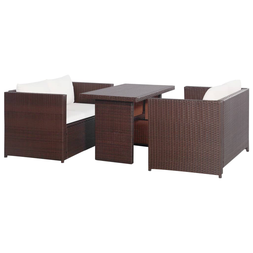 Levně vidaXL 3dílný bistro set s poduškami hnědý polyratan hnědý