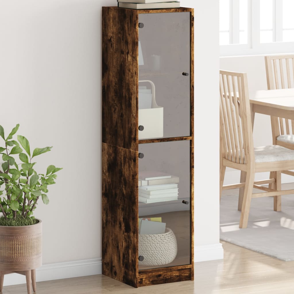 Levně vidaXL Highboard se skleněnými dvířky kouřový dub 35 x 37 x 142 cm